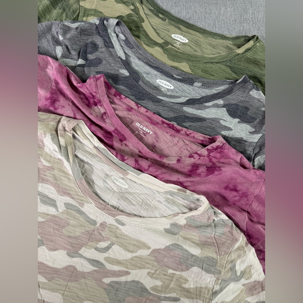 Old Navy Women's Short Sleeve Camouflage Tees - Pink, Green, Gray